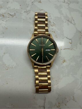 Nixon Gold-Tone Bracelet Watch with Green Dial